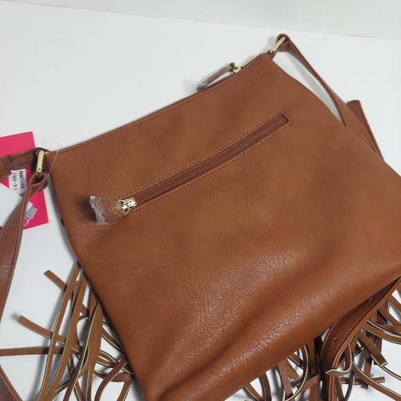 NWT VIETA Fringed Rhinestone Crossbody Purse Brown Faux Leather Back Pocket - Picture 8 of 15